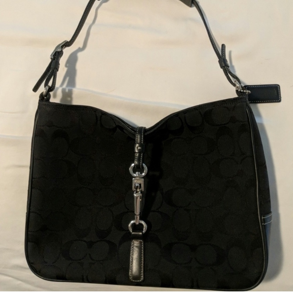 Coach Black Signature Canvas Hampton Hobo Bag